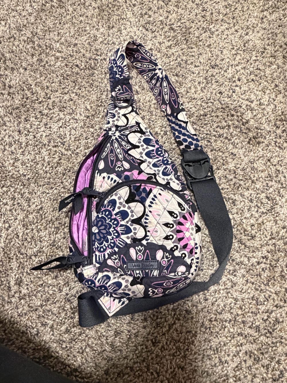 Vera Bradley Pink & Navy Printed Crossbody Sling Bag